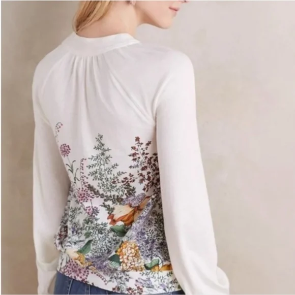 Anthro Meadow Rue Montmagny Floral Print Tie Neck Top - Picture 2 of 9